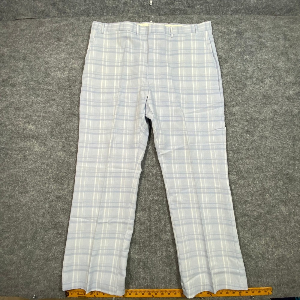 John Blair Vintage Mens Plaid Dress Pants 42x32 Light Blue White Talon Zip USA